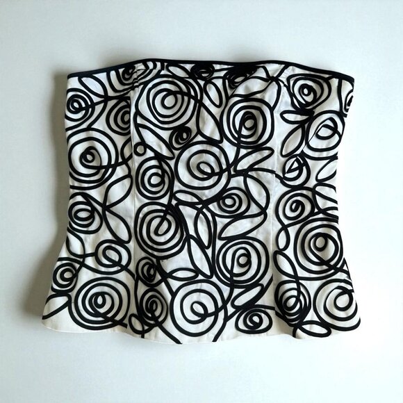 WHITE HOUSE BLACK MARKET White Black Rosette Spiraled Corset Strapless Top Size - Picture 1 of 7